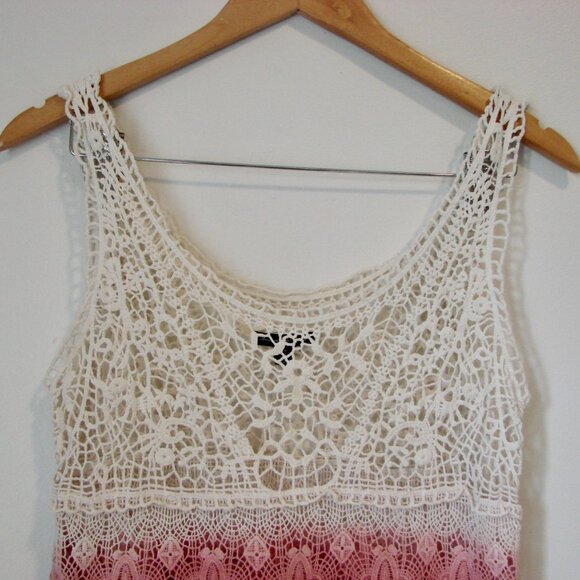 Y2K Lace Crochet Tank Top Boho Cream Pink Rose Ombre American Eagle Size Small - Picture 2 of 13